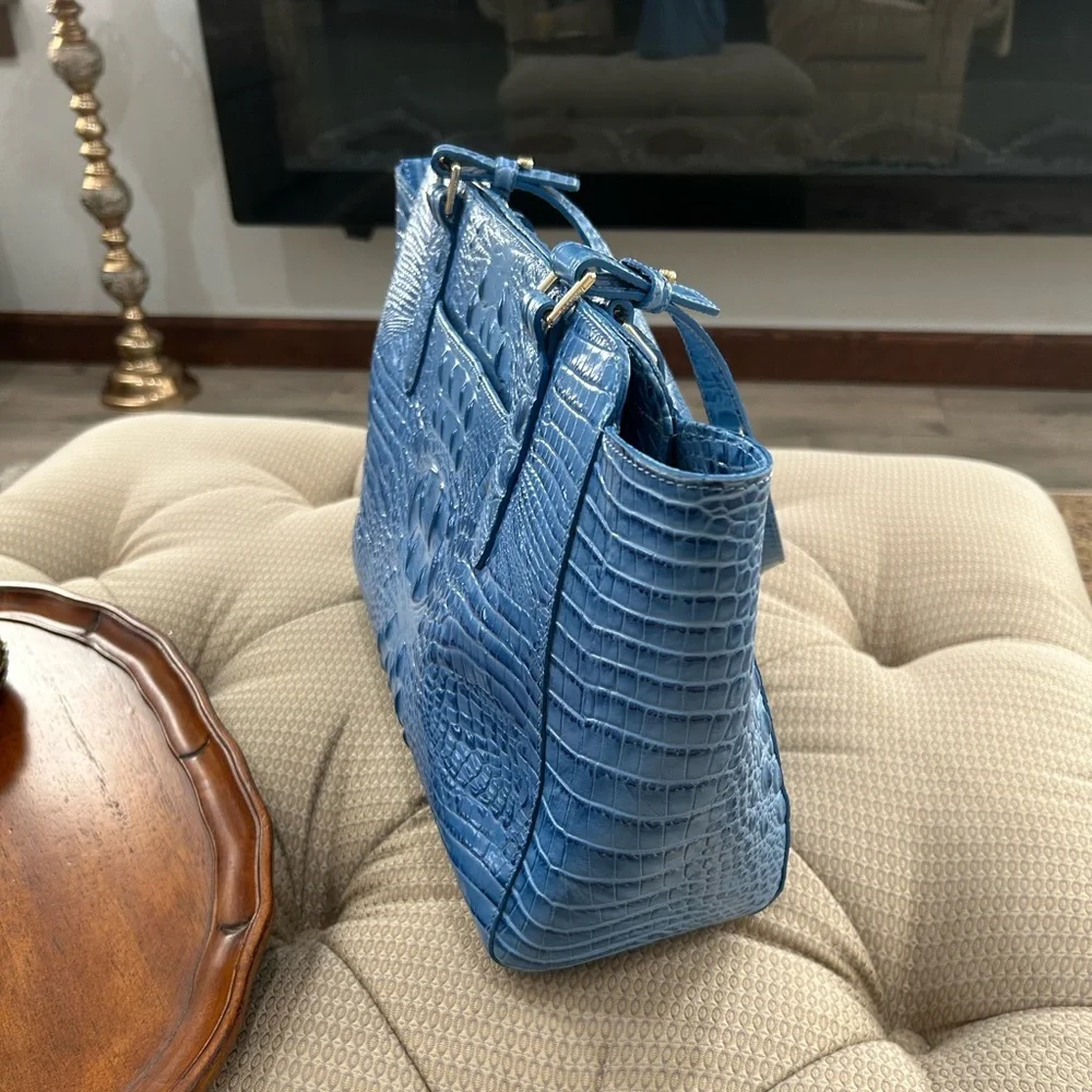 Brahmin Croc Embossed Tote Bag Blue  with Gold Hardware - Picture 7 of 13